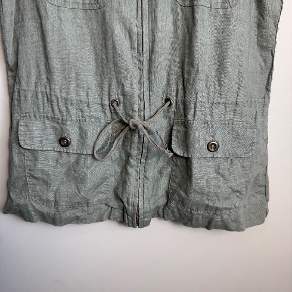 St. Tropez Women's 100% Linen Front Zip Vest with Hood Gray M Lagenlook Festival - Picture 3 of 13